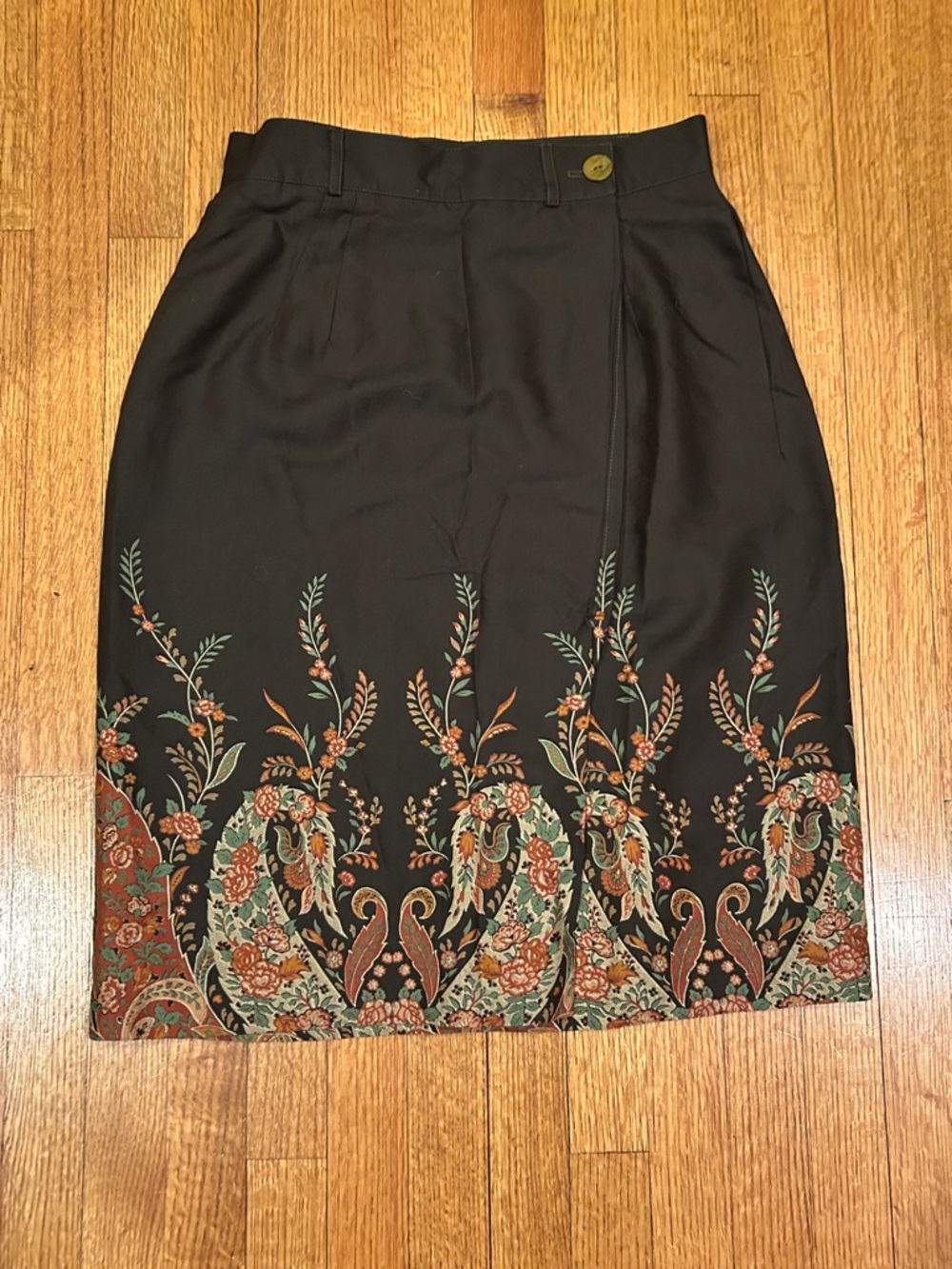 Brown Floral Border Wrap Skirt Size 12